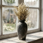 Weathered Charcoal Stone-Look Urn Vase