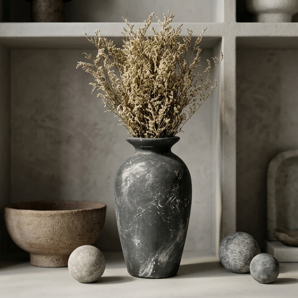 Weathered Charcoal Stone-Look Urn Vase