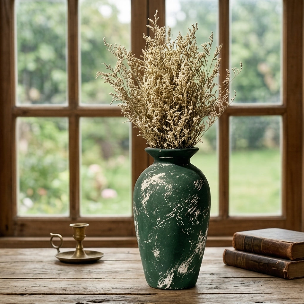 Weathered Forest Green Urn Vase