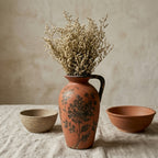 Antiqued Terracotta Black Peony Urn Vase