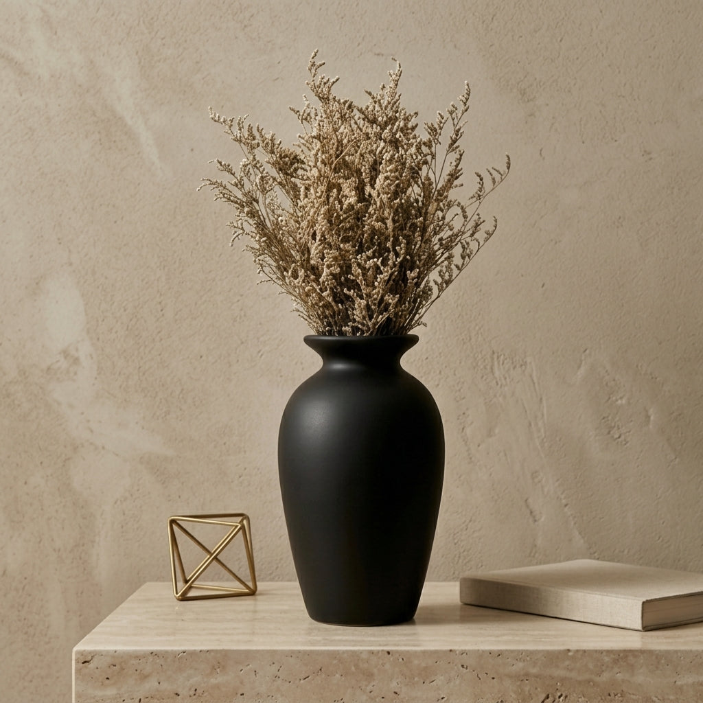 Matte Black Minimalist Urn Vase