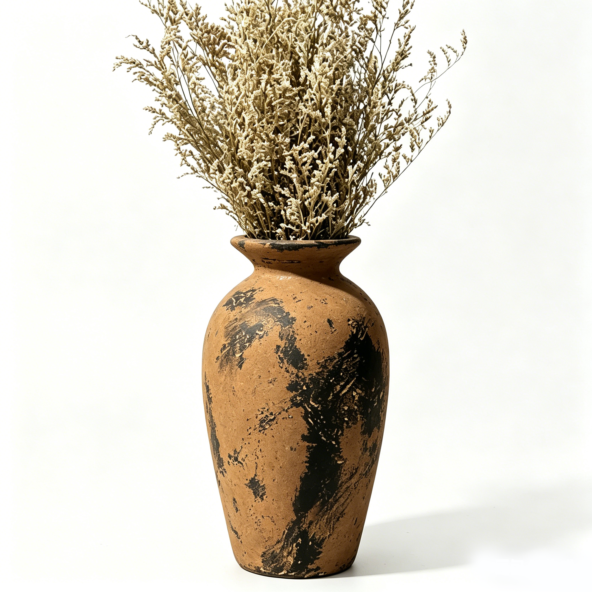 Distressed Terracotta and Black Artisan Vase
