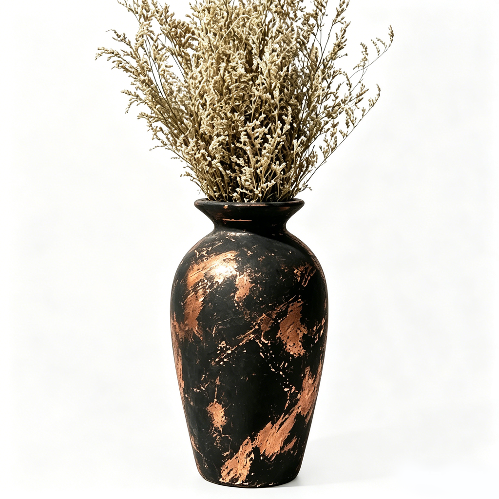 Antiqued Black and Copper Patina Urn