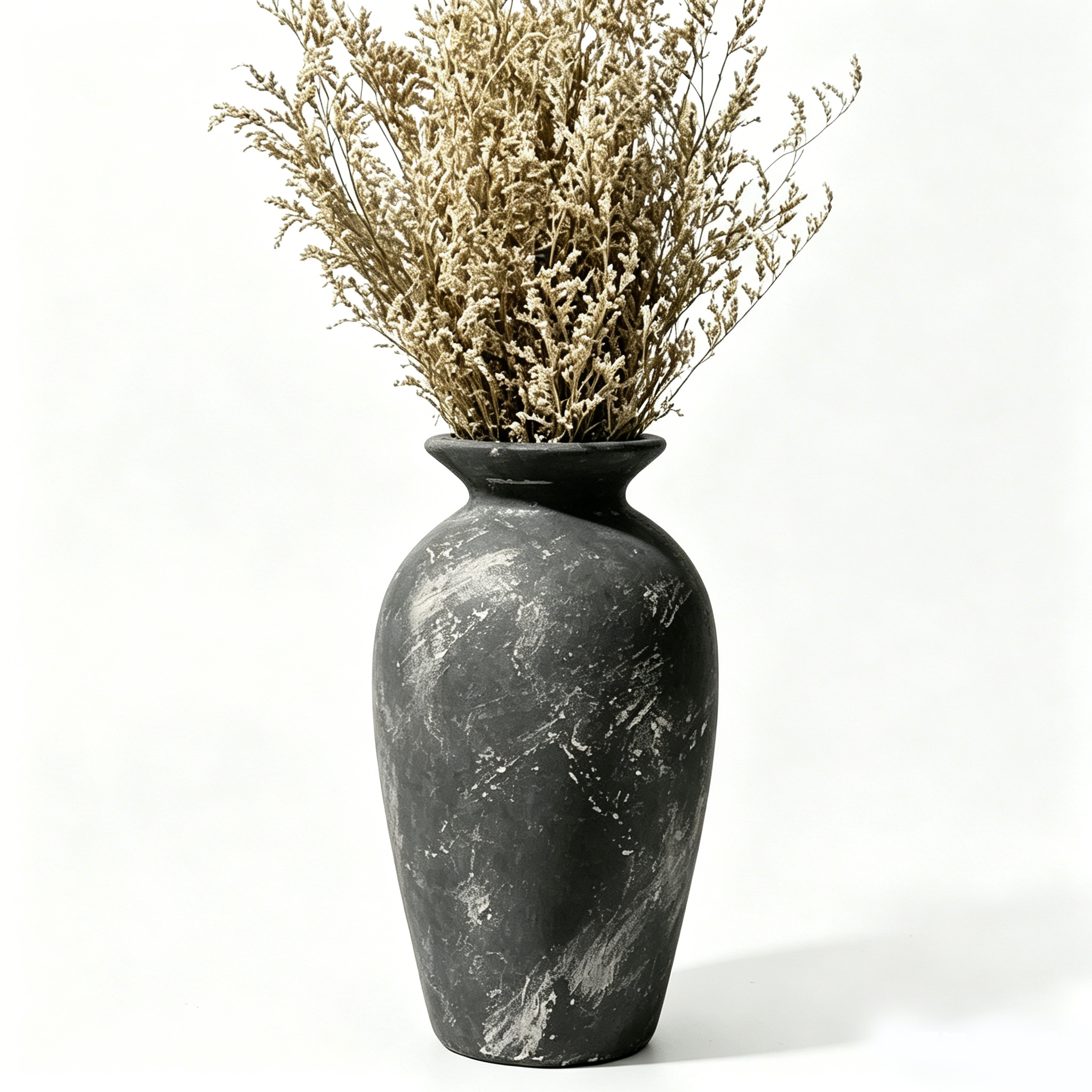 Weathered Charcoal Stone-Look Urn Vase