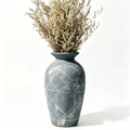 Weathered Slate Blue Etched Urn Vase