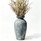 Weathered Slate Blue Etched Urn Vase