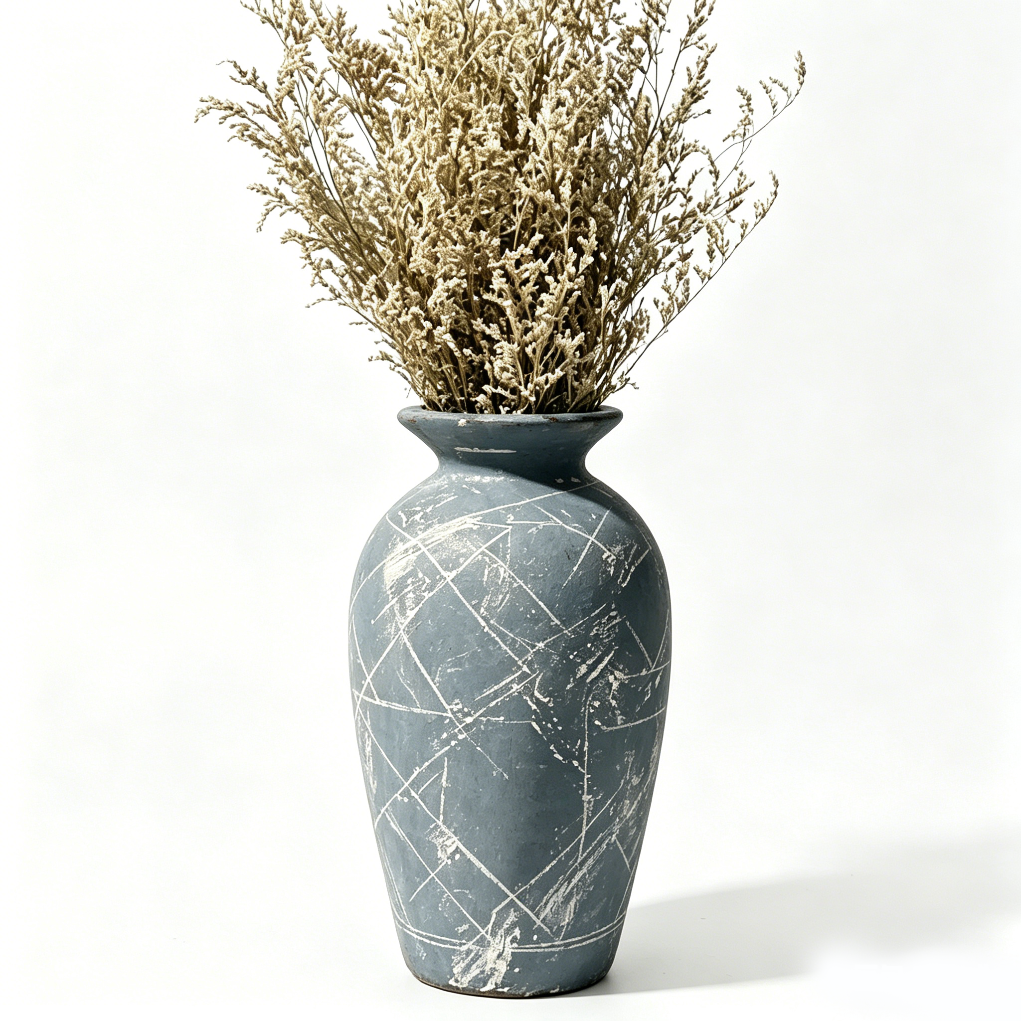 Weathered Slate Blue Etched Urn Vase