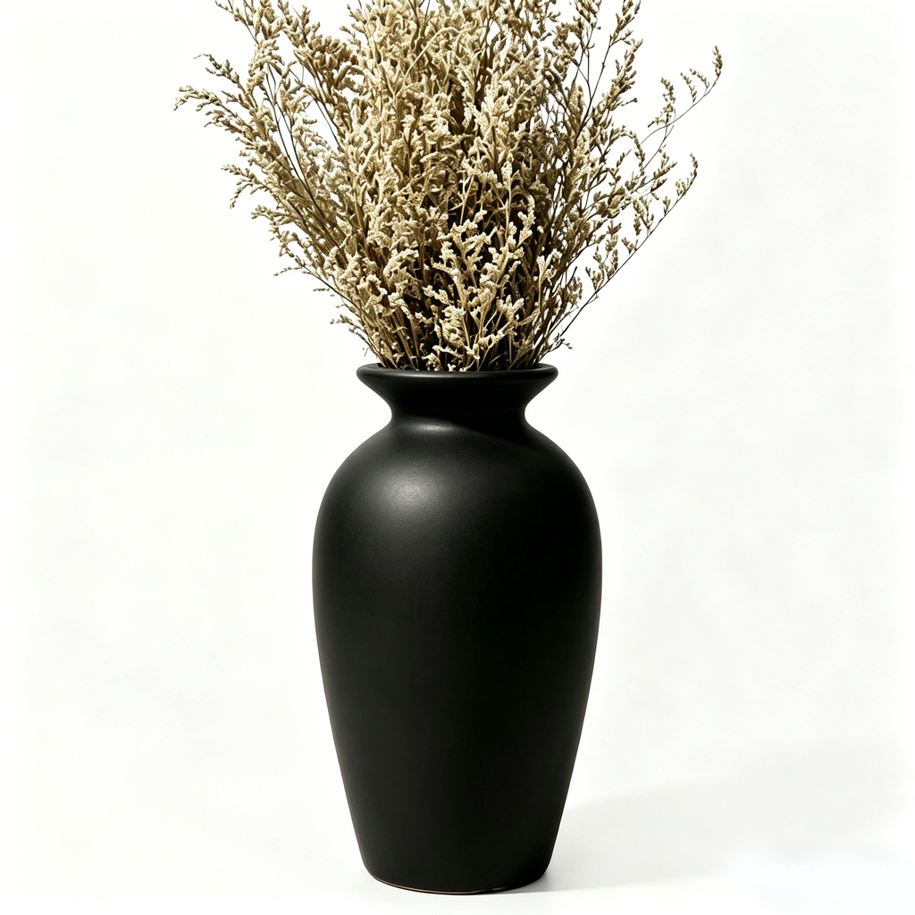 Matte Black Minimalist Urn Vase