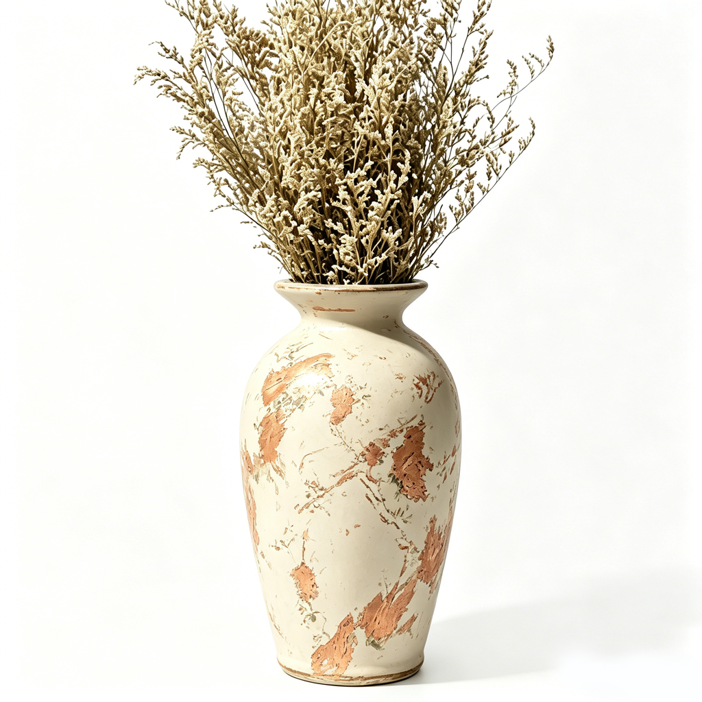 Distressed Cream and Terracotta Urn Vase