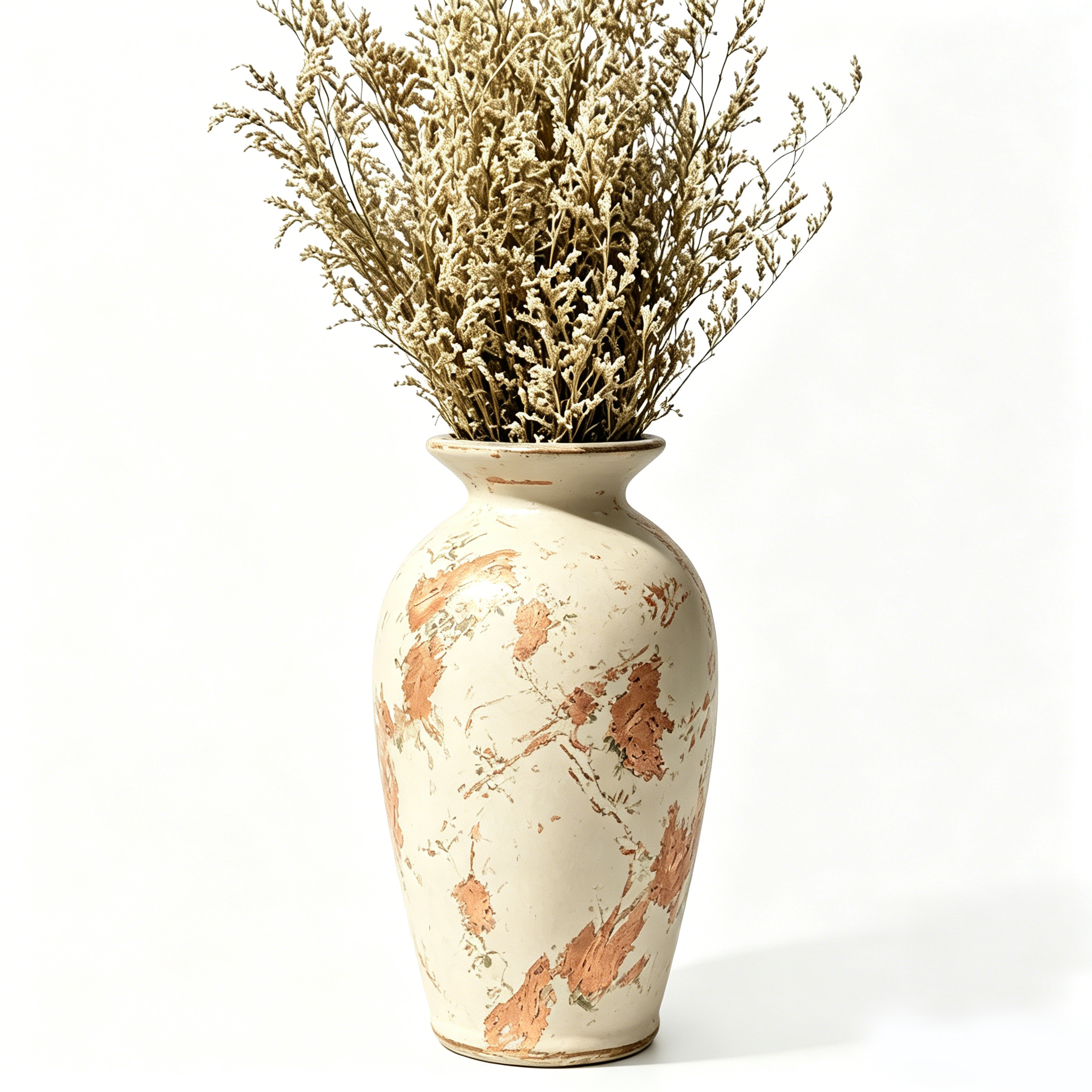 Distressed Cream and Terracotta Urn Vase