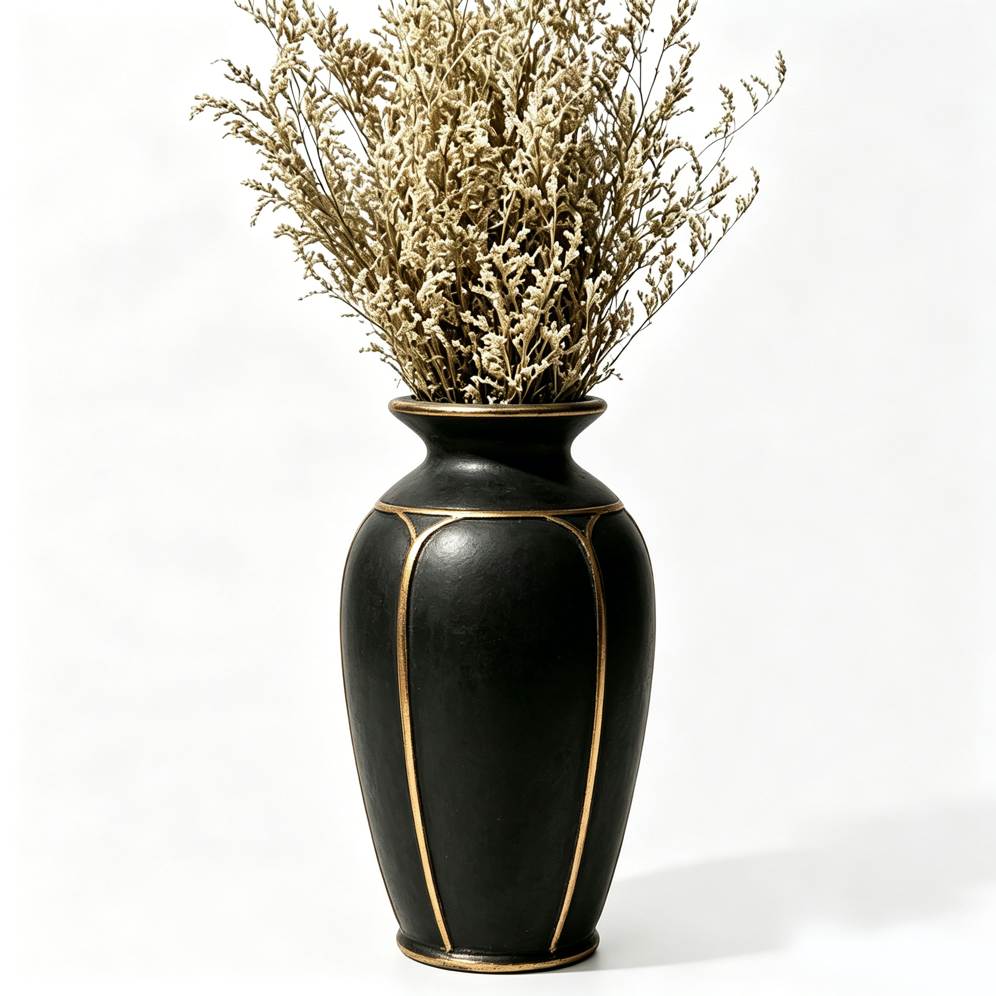 Matte Black and Gold Paneled Urn Vase