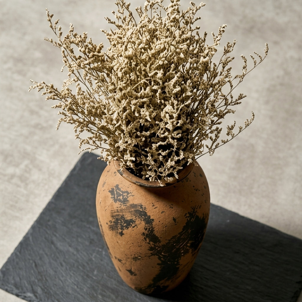 Distressed Terracotta and Black Artisan Vase