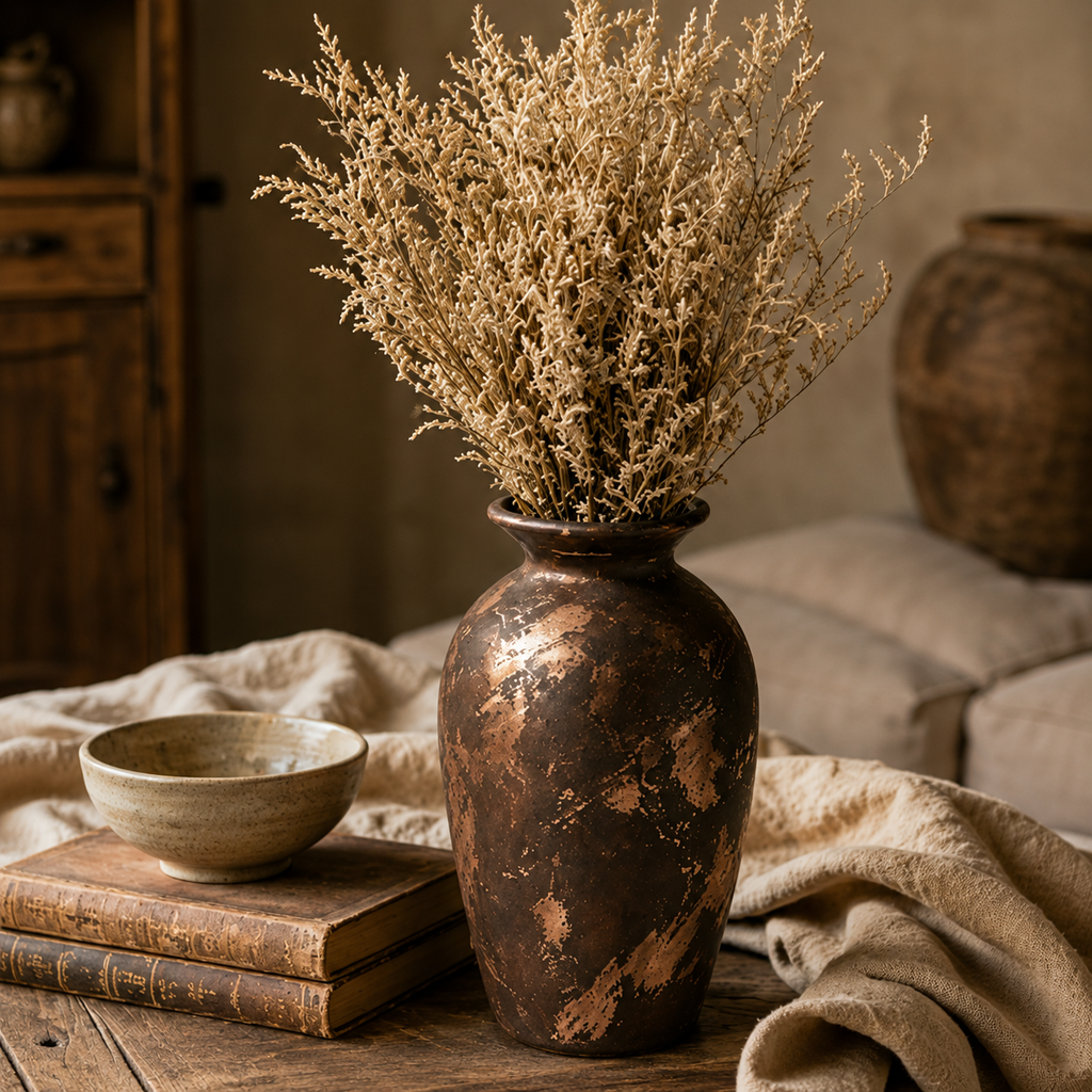 Antiqued Bronze and Copper Patina Urn Vase