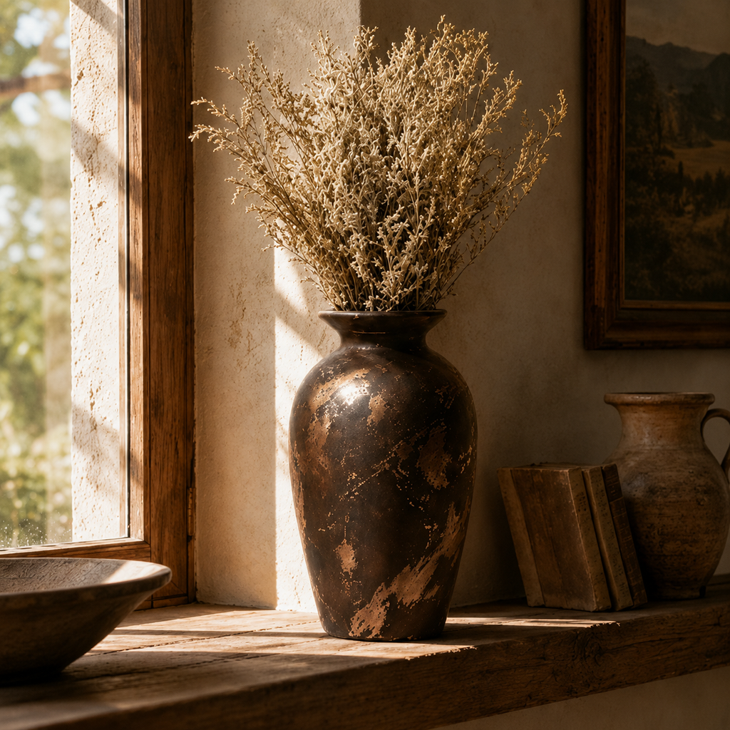 Antiqued Bronze and Copper Patina Urn Vase