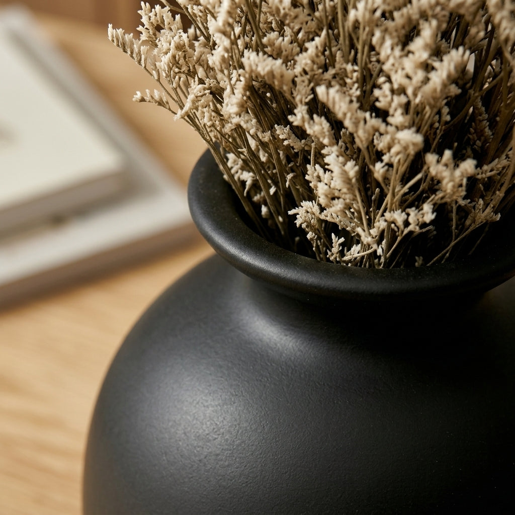 Matte Black Minimalist Urn Vase