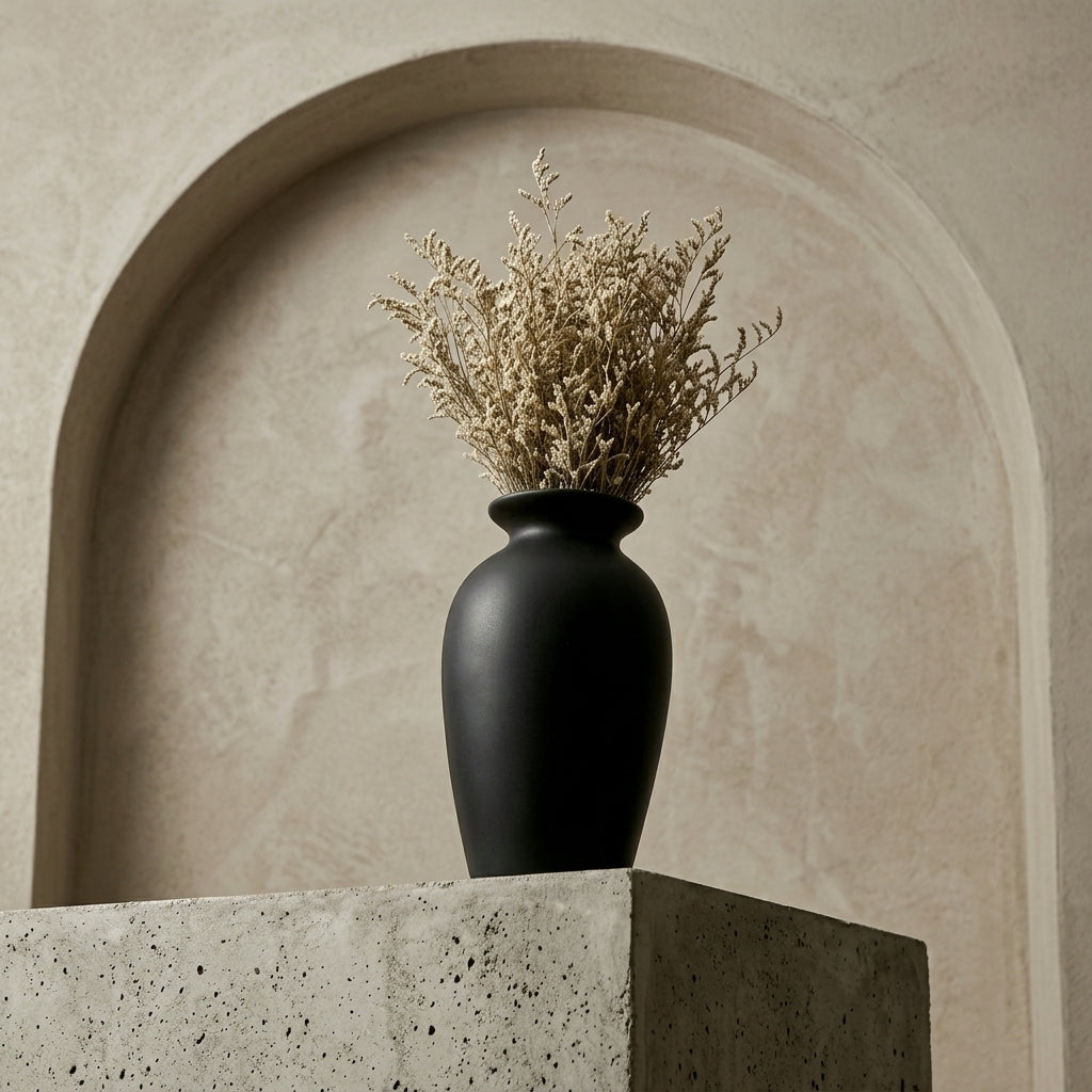 Matte Black Minimalist Urn Vase