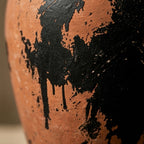 Distressed Terracotta and Black Abstract Urn Vase