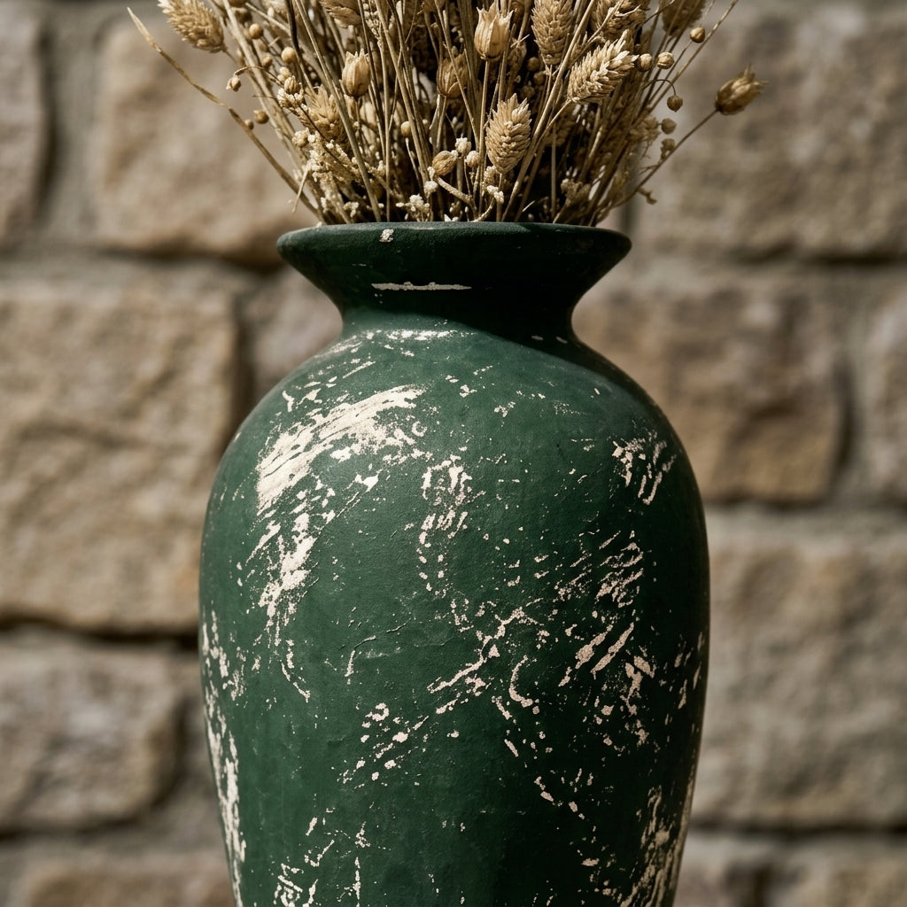 Weathered Forest Green Urn Vase