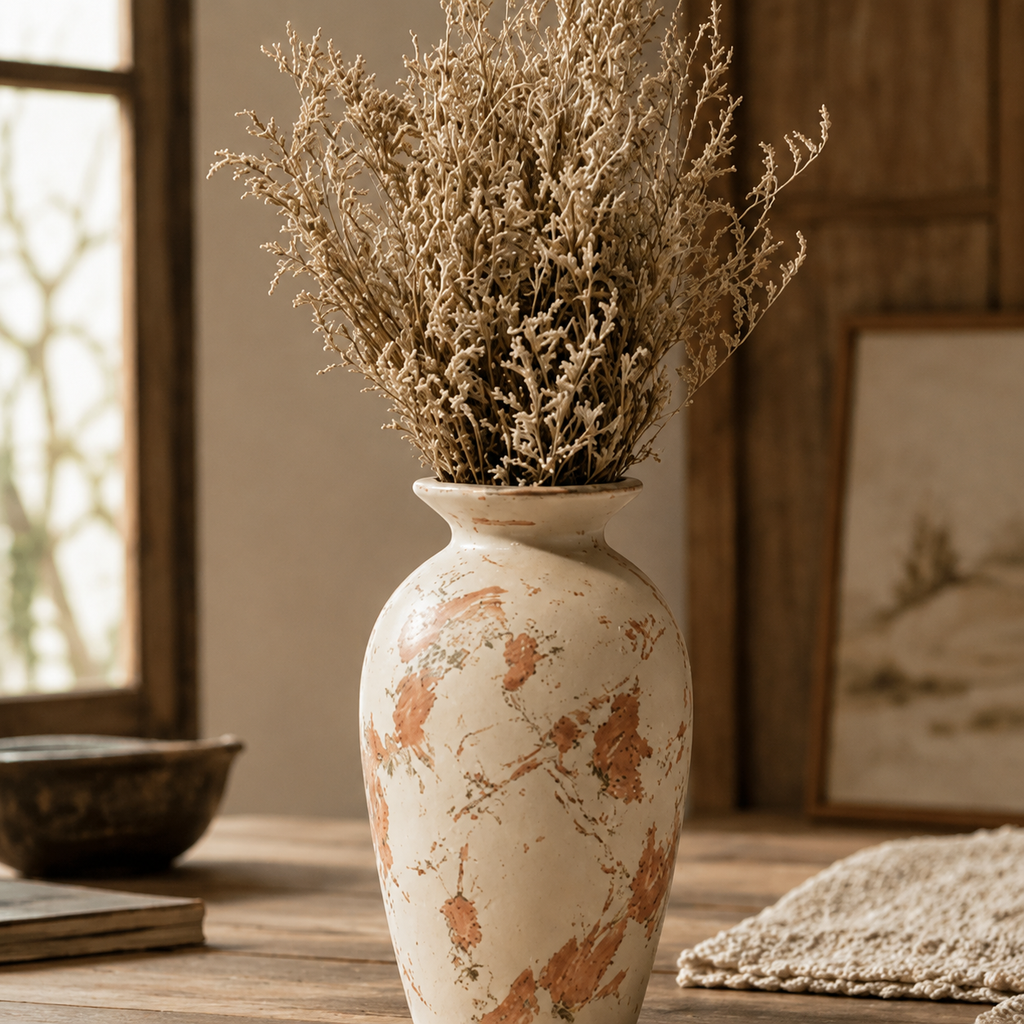 Distressed Cream and Terracotta Urn Vase
