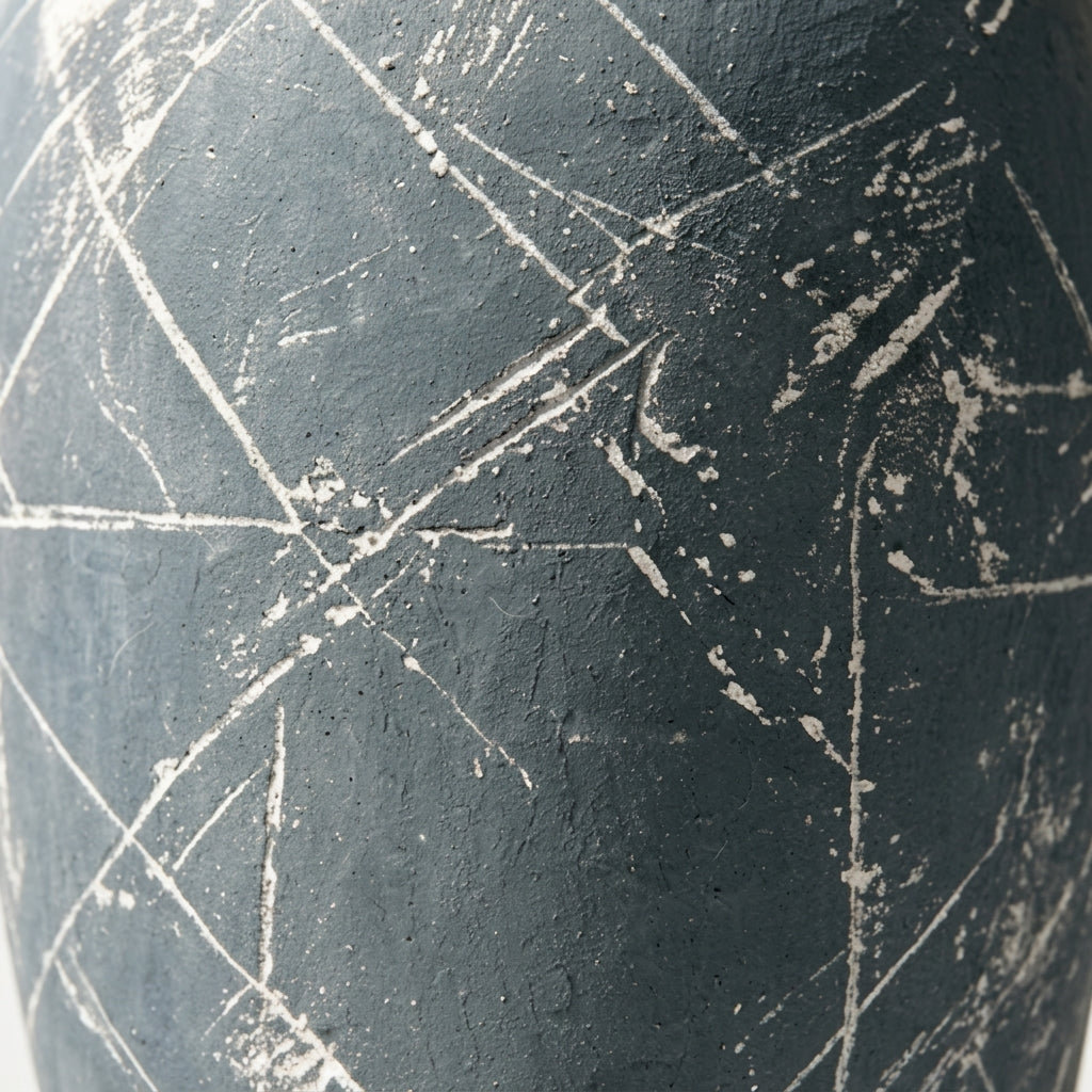 Weathered Slate Blue Etched Urn Vase