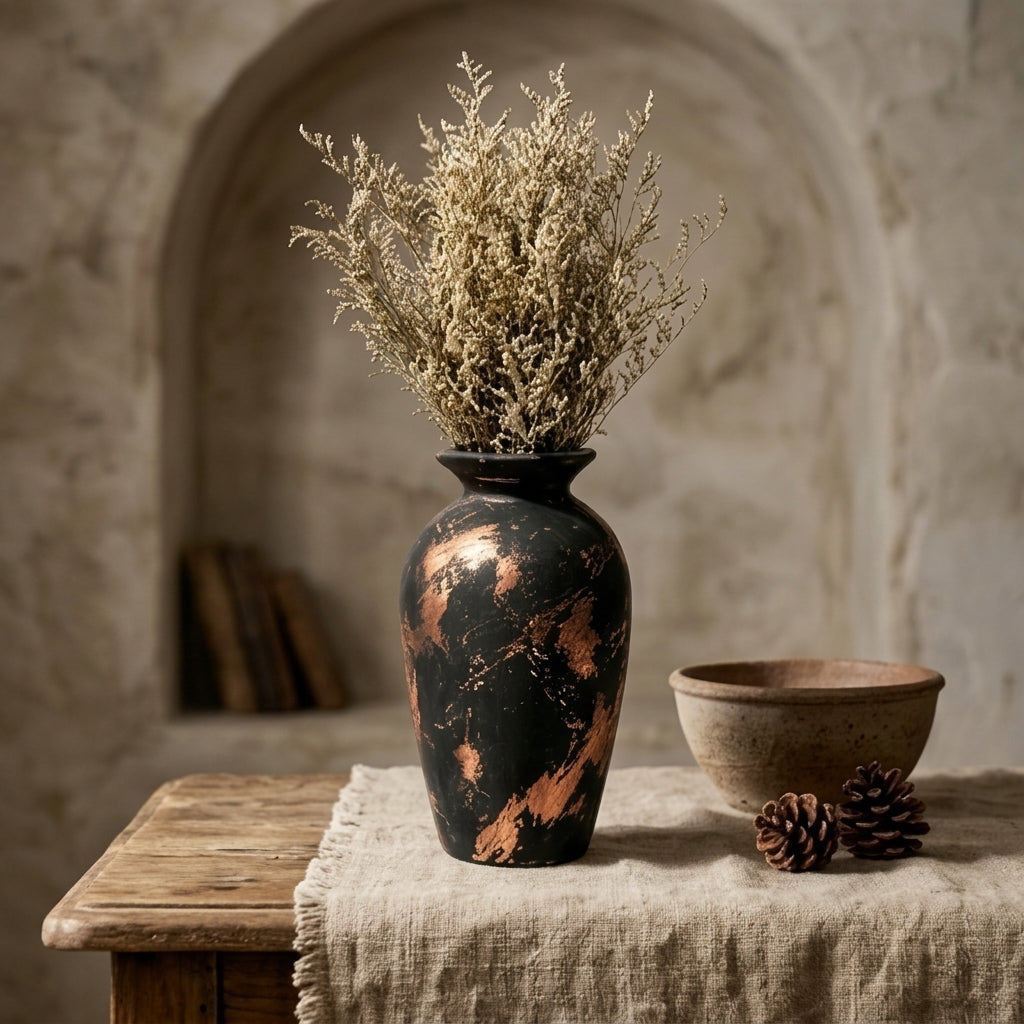 Antiqued Black and Copper Patina Urn