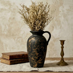 Distressed Gilded Scrollwork Black Urn