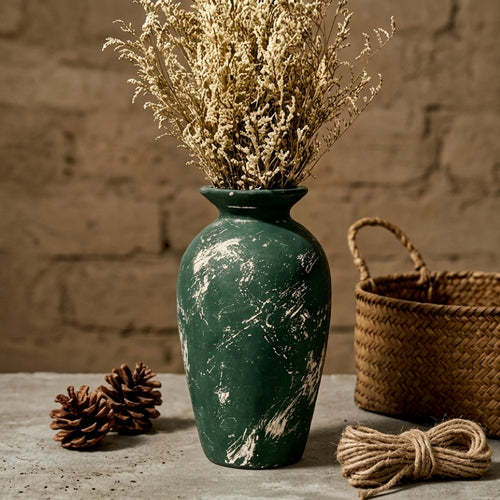 Weathered Forest Green Urn Vase