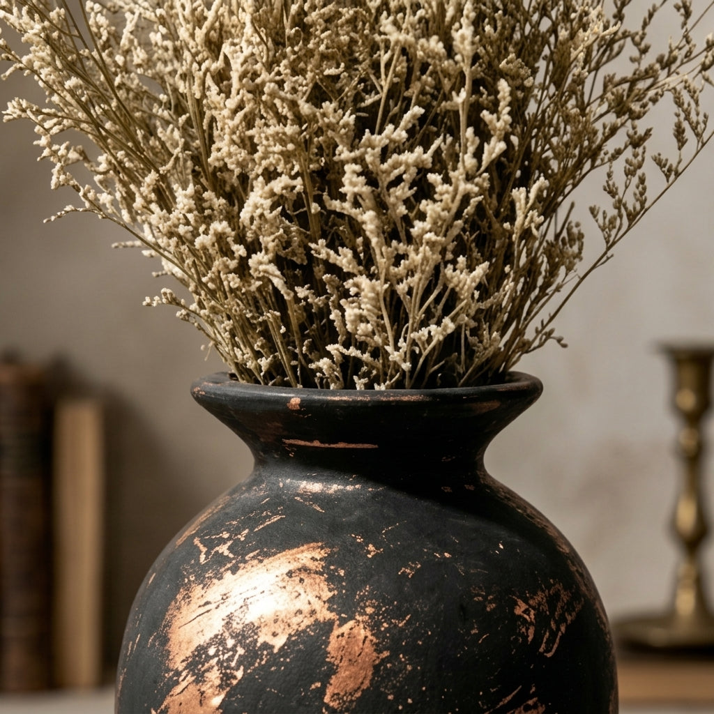 Antiqued Black and Copper Patina Urn