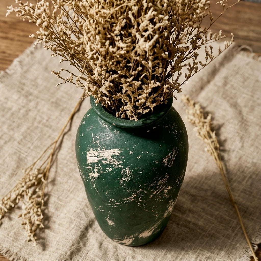 Weathered Forest Green Urn Vase