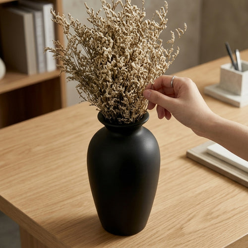 Matte Black Minimalist Urn Vase