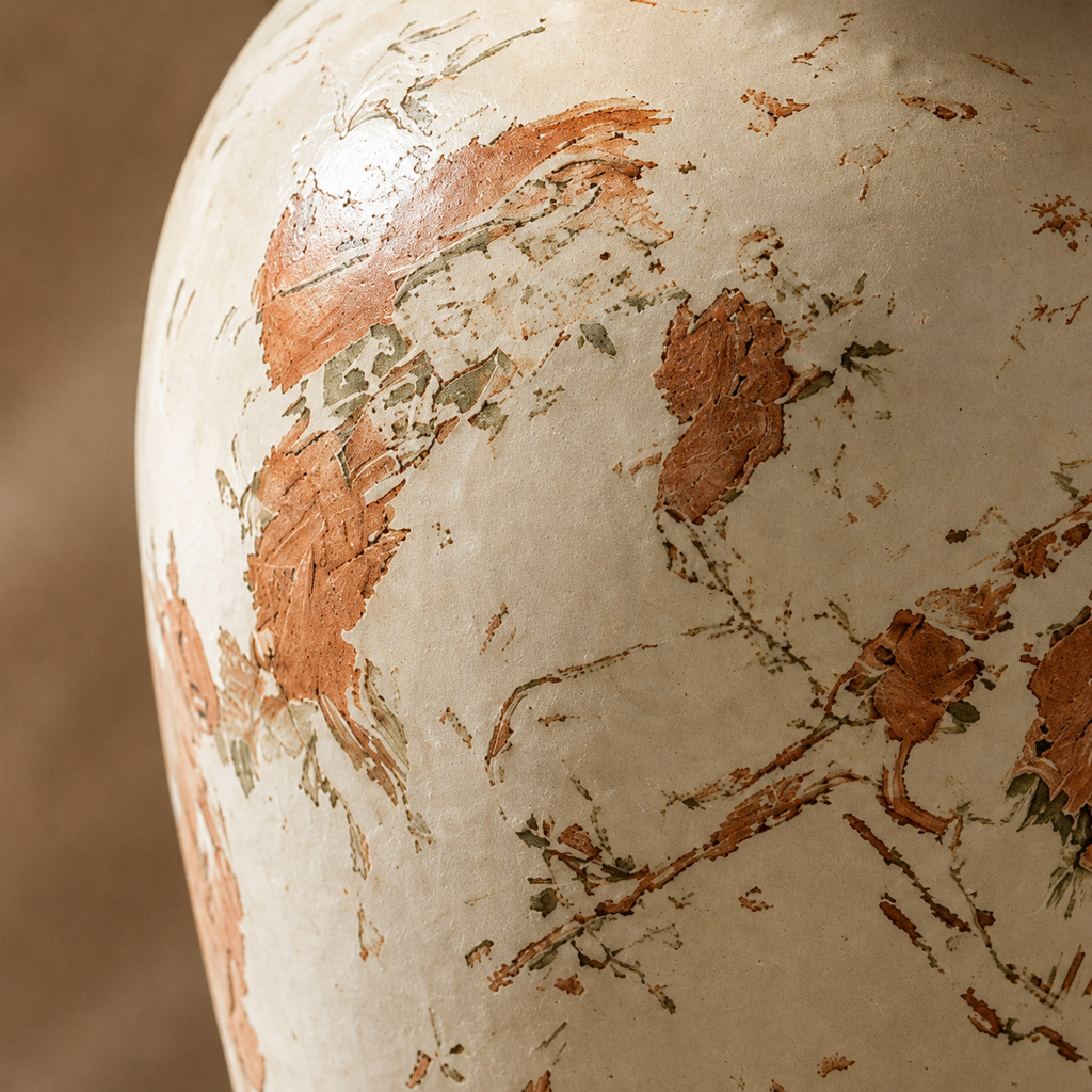 Distressed Cream and Terracotta Urn Vase