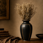 Matte Black and Gold Paneled Urn Vase