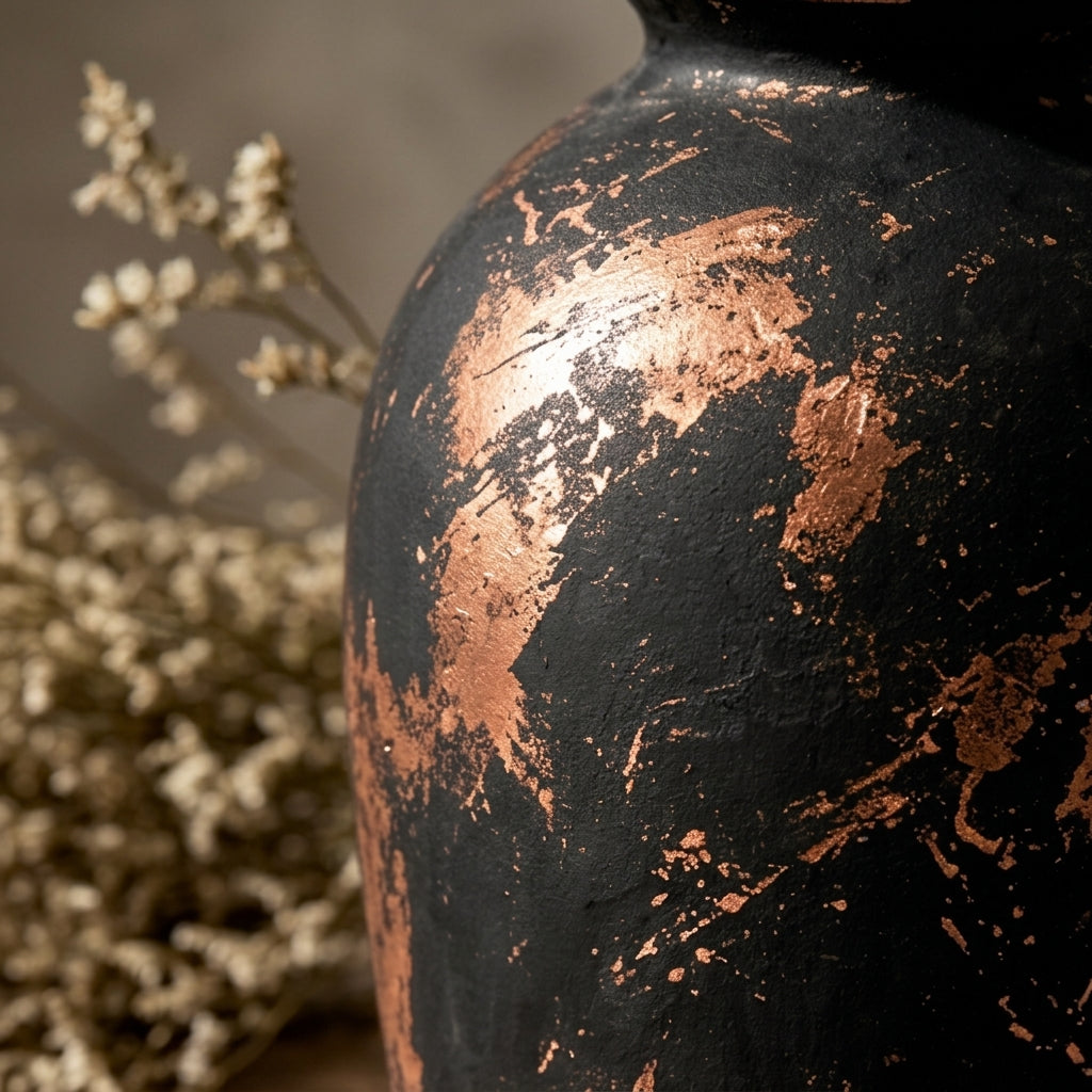 Antiqued Black and Copper Patina Urn