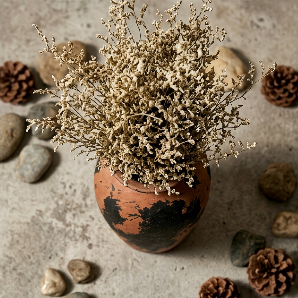 Distressed Terracotta and Black Abstract Urn Vase