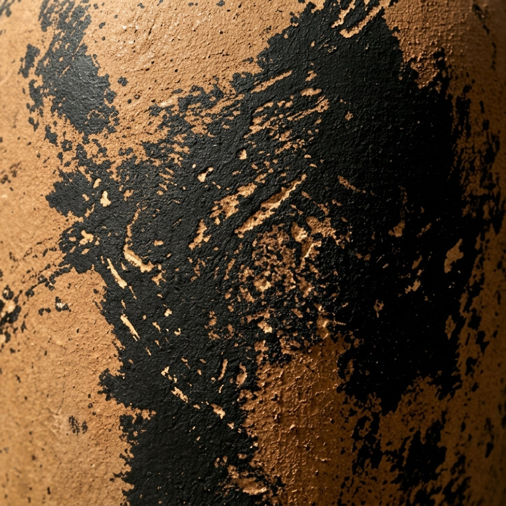 Distressed Terracotta and Black Artisan Vase