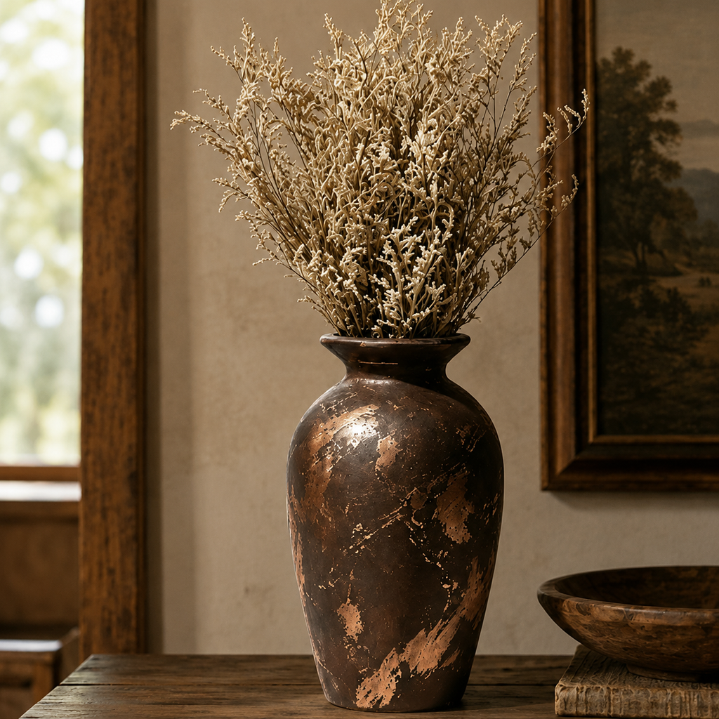 Antiqued Bronze and Copper Patina Urn Vase