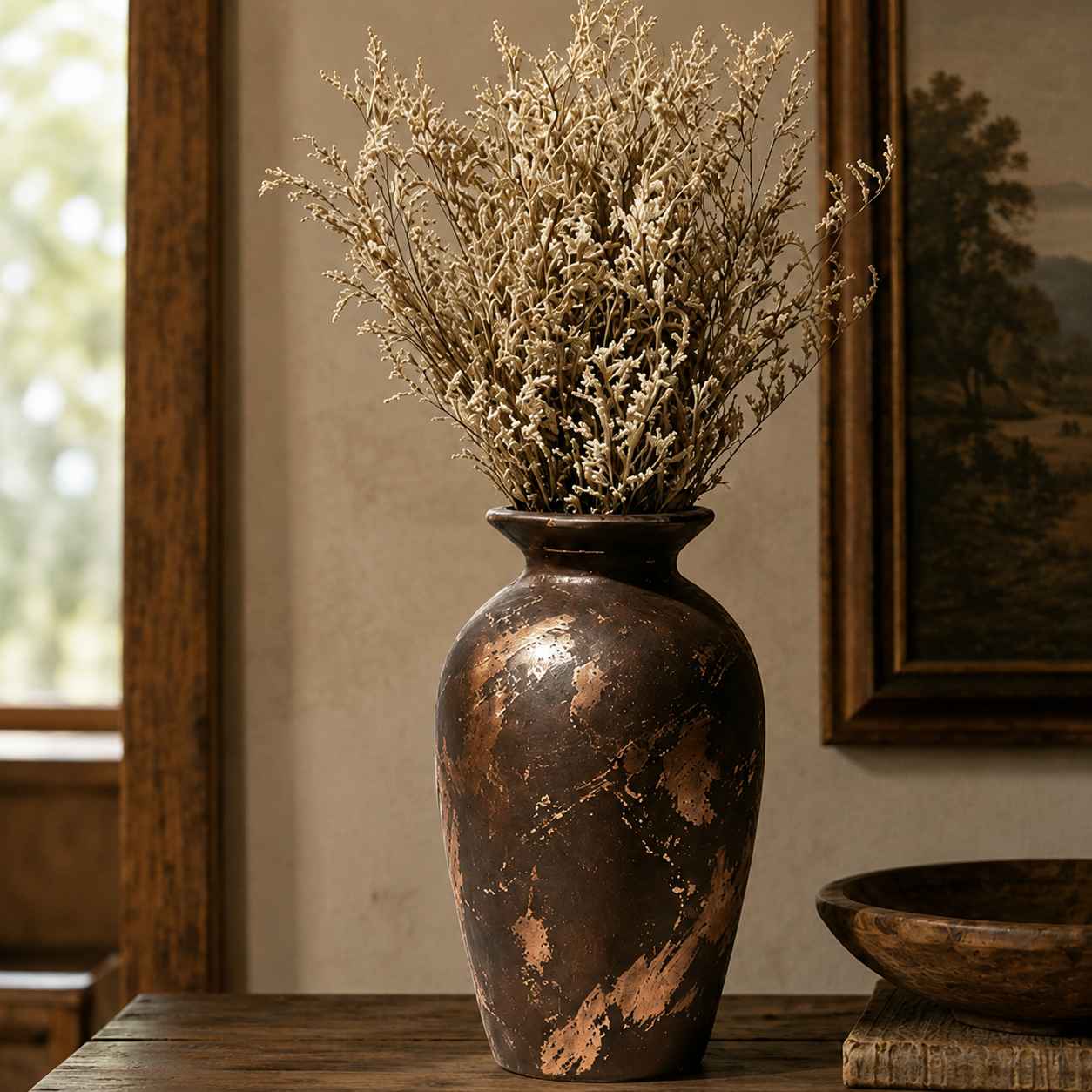 Antiqued Bronze and Copper Patina Urn Vase
