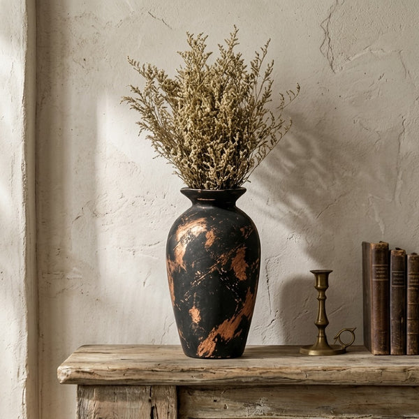 Antiqued Black and Copper Patina Urn